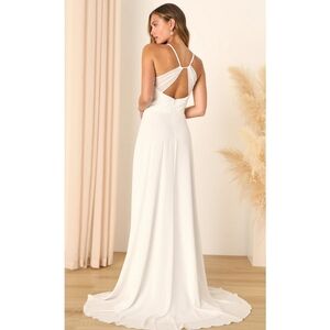LULUS Romantic Inspiration White Sleeveless Faux-Wrap Maxi Dress XS
